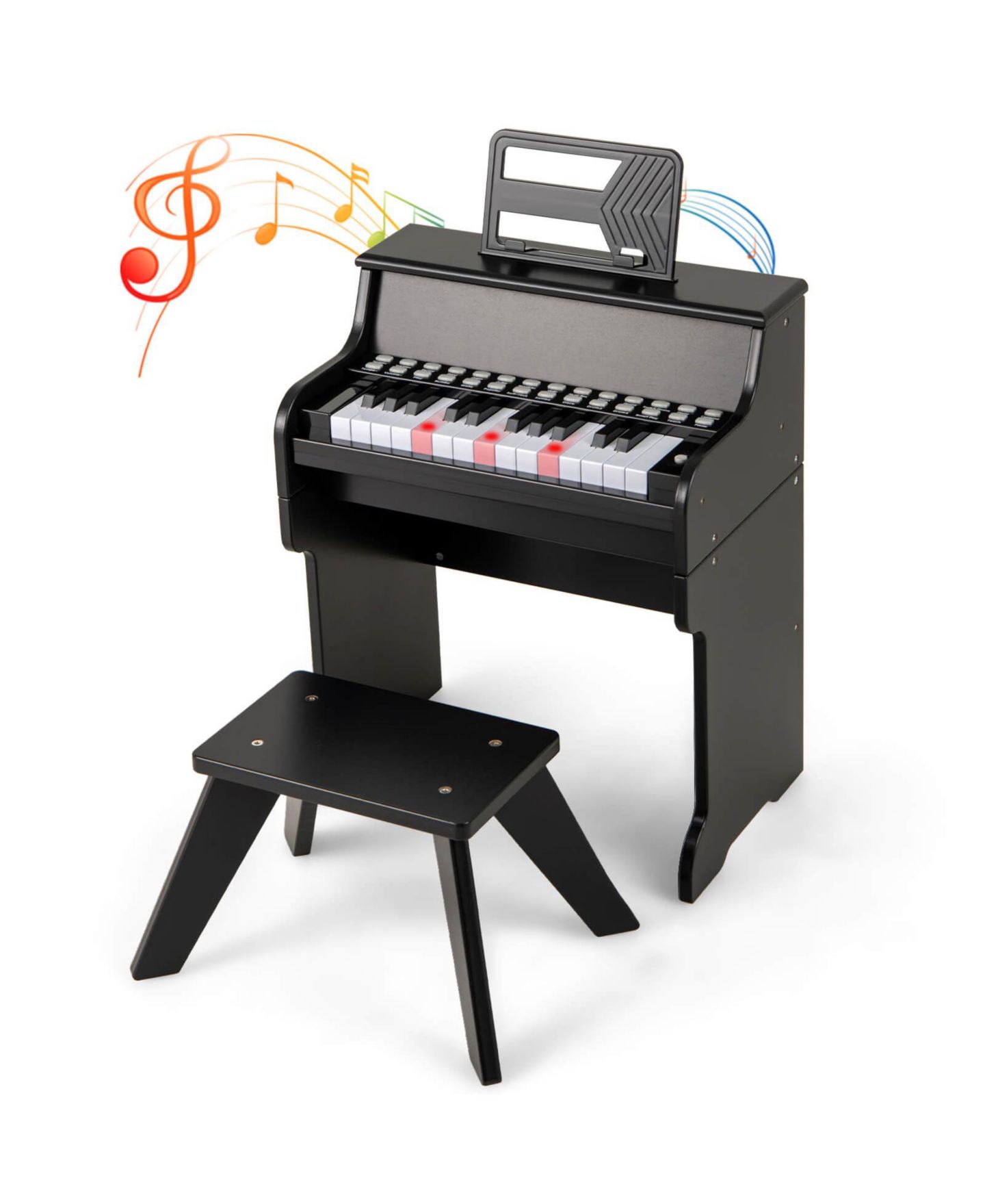 Детские игрушки Costway 25-Key Digital Piano with Lighted Keys Teaching Mode, 3-Piece Set, Ages 3+, цвет: Чёрный — фото 10