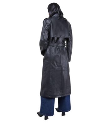 Women's Real Leather Belted Trench Coat.