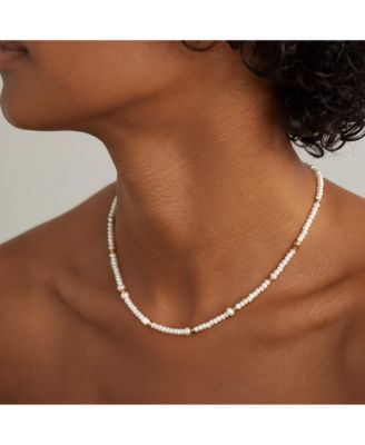 Freshwater Pearl & Stainless Steel Beaded Necklace with Mixed 6–7 mm and 3–4 mm Pearls