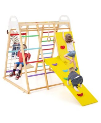 8-in-1 Wooden Jungle Gym Playset with Slide, Monkey Bars, and Climbing Wall