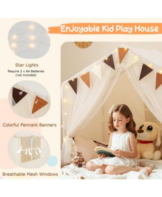 Large Toddler Playhouse Tent with Windows, Door Curtains, and Mat