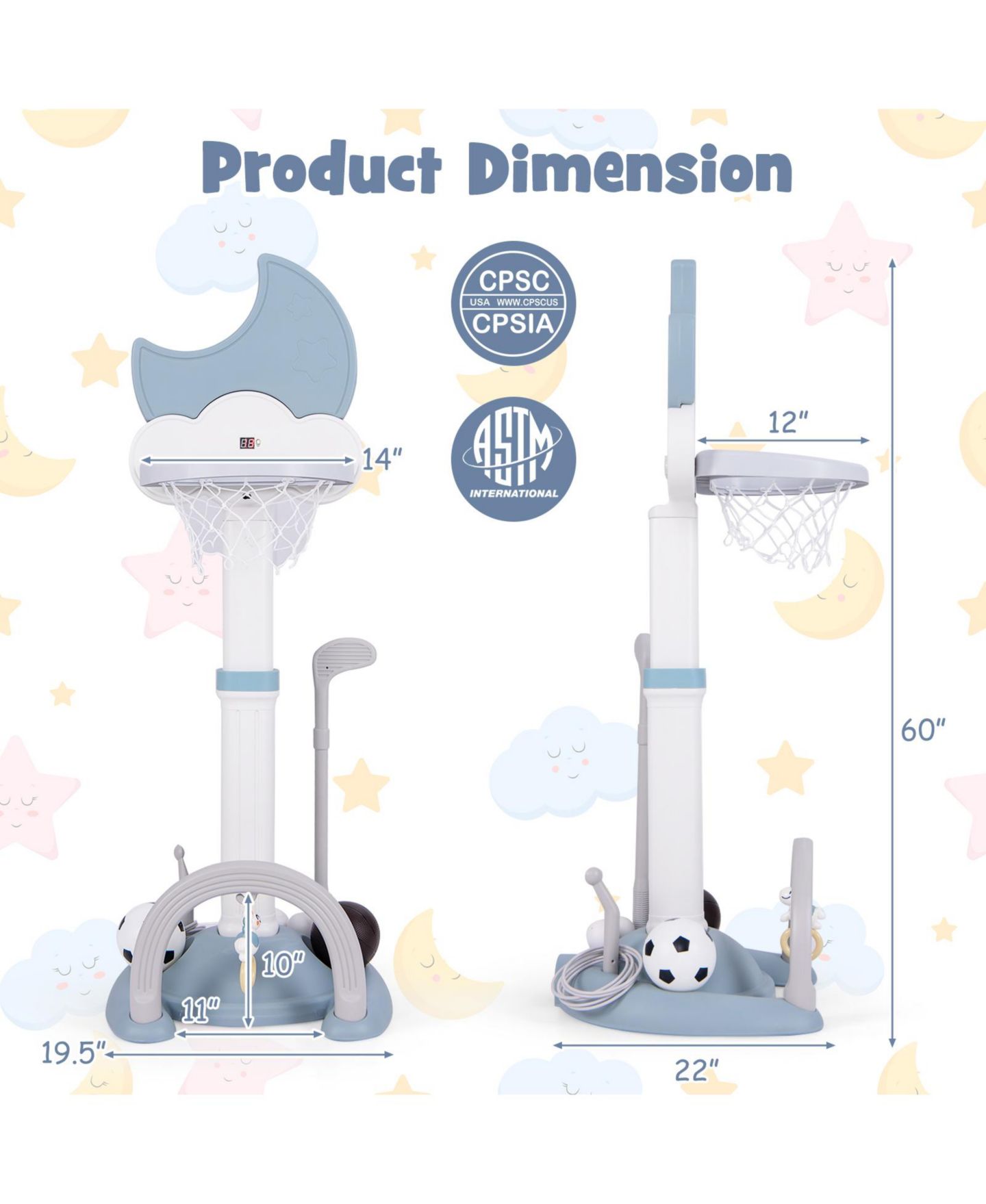 Детская игрушка HONGGE 4-in-1 Sports Activity Center with Adjustable Height, 2–4 года, цвет: Синий — фото 4