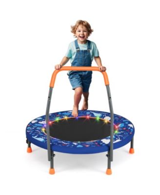 Kids LED Light Trampoline with Foam Handrail Foldable Frame and Safety Cover