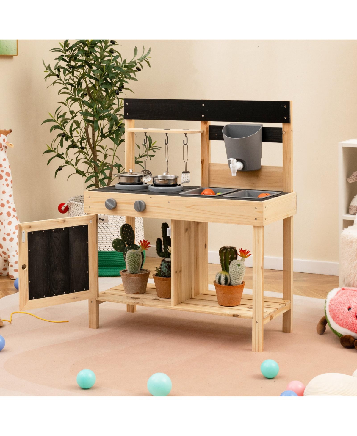 Skonyon Wooden Outdoor Mud Kitchen Playset with Water Faucet & Storage