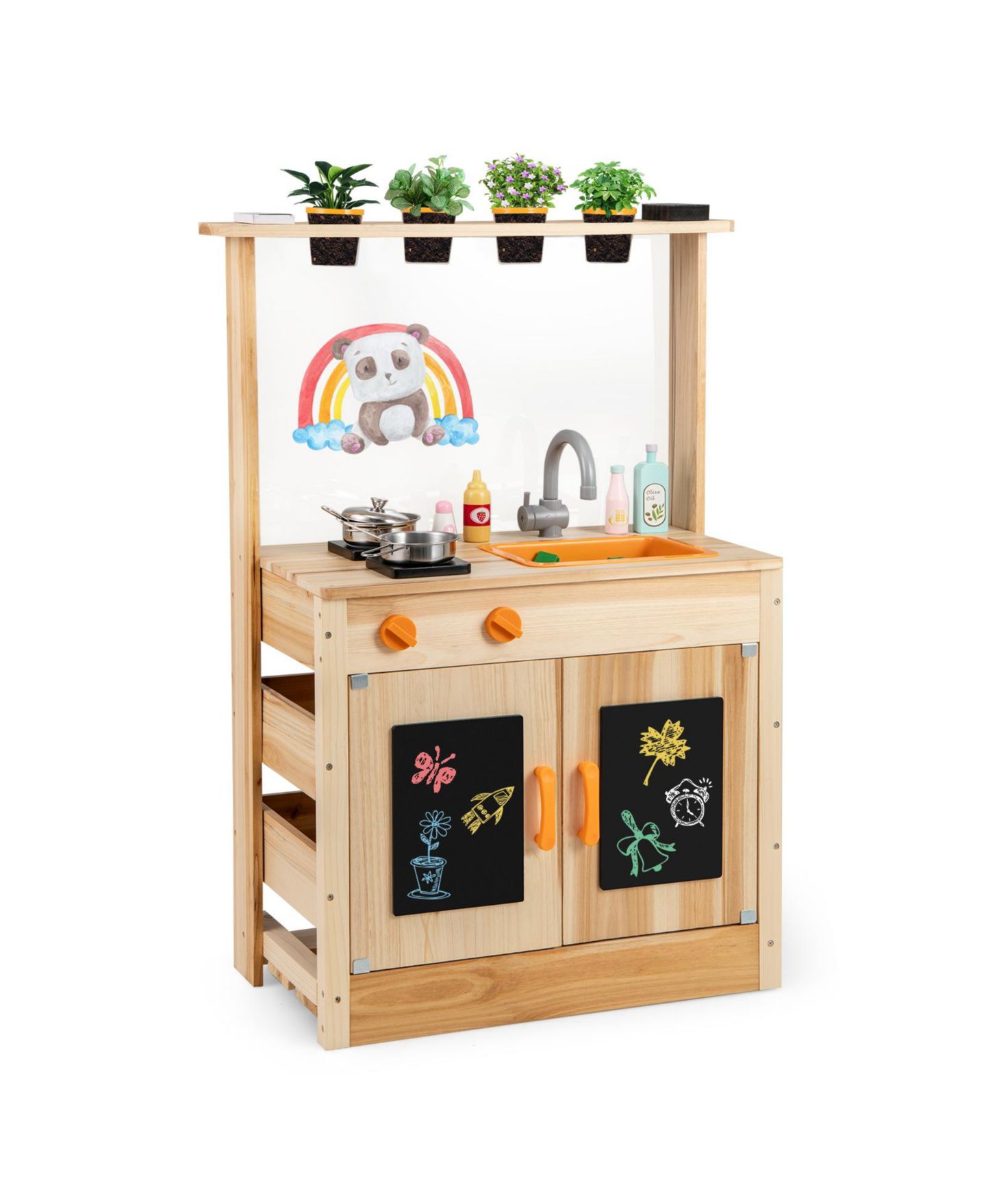 Детский игровой набор SKONYON Outdoor Wooden Mud Kitchen Playset, Ages 3+, цвет: Натуральный — фото 1