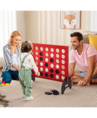 Wooden 4-In-a-row Game Set With 42 PCS Chips And 600D Oxford Fabric Carrying Bag