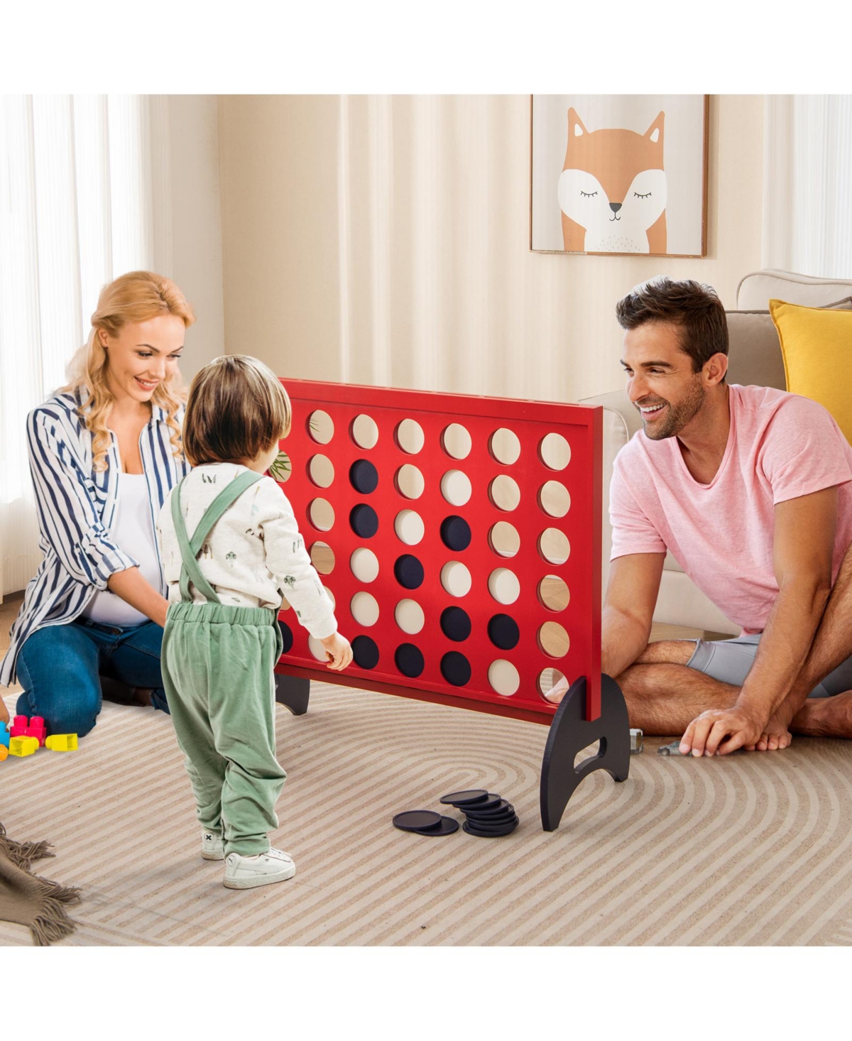 Sugift Wooden 4-In-a-row Game Set With 42 Pcs Chips And 600D Oxford Fabric Carrying Bag