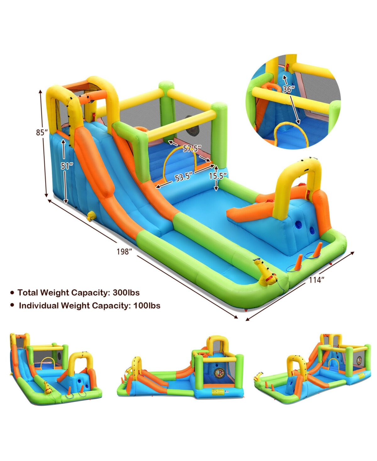 Skonyon 8 in 1 Inflatable Water Slide Park Bounce House Without Blower