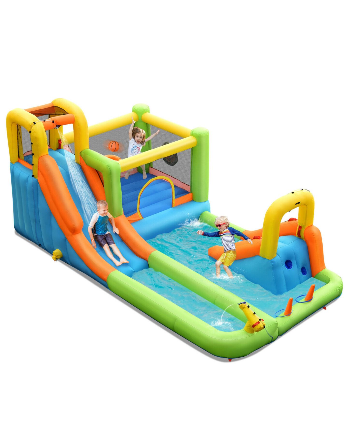 Детская игрушка SKONYON 8 in 1 Inflatable Water Slide Park, 198"L x 114"W x 85"H, Up to 3 Players, Ages 3-10, цвет: Зелёный — фото 1