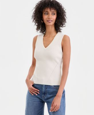 Women's Sleeveless Rib V-Neck Sweater