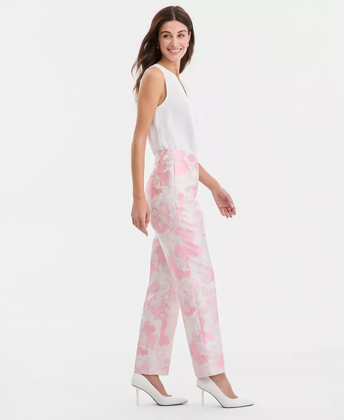 Women's Floral Jacquard High-Rise Slim Pants, Regular & Petite - thumbnail 2