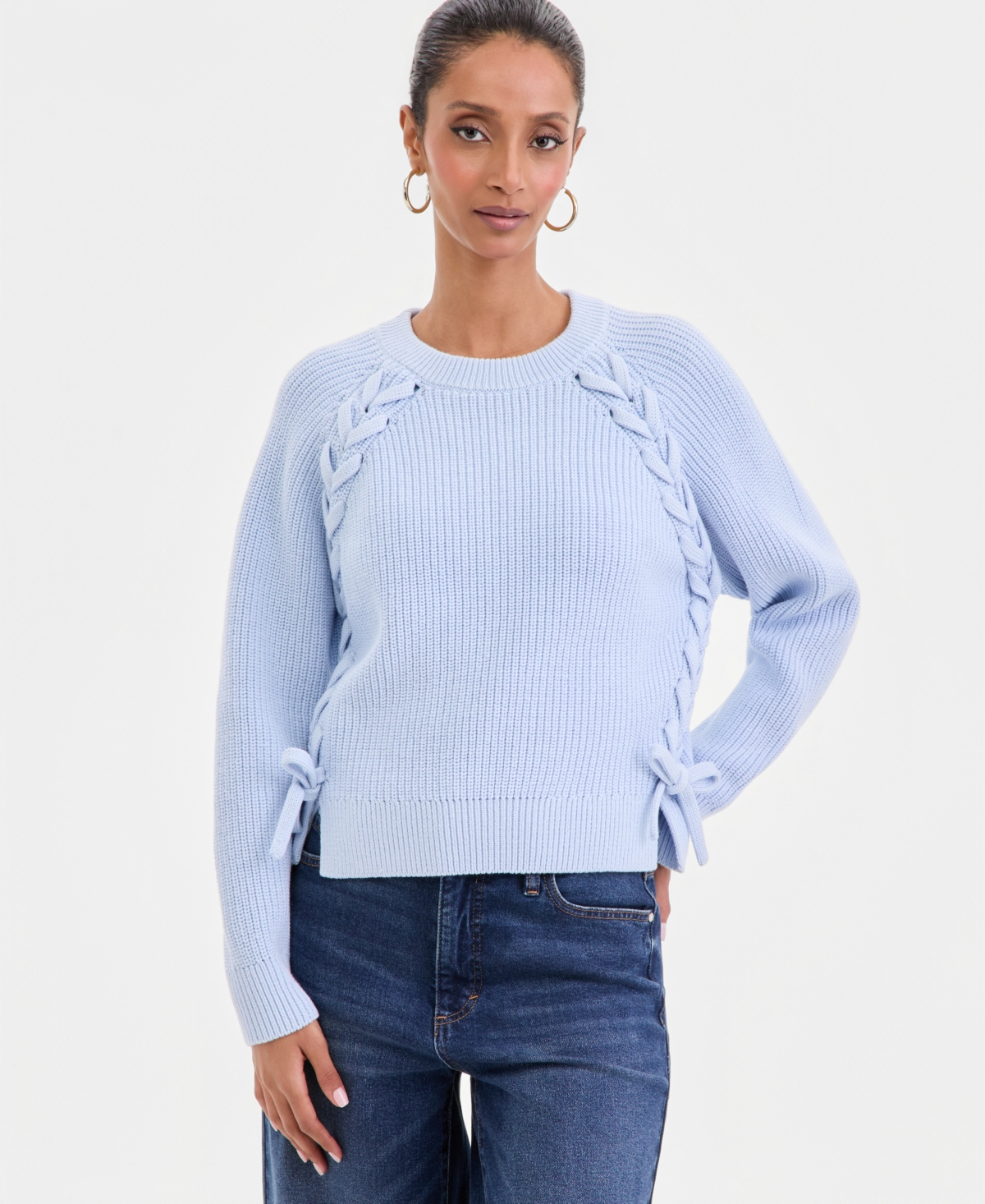 I.n.c. International Concepts Women's Lace-Up-Detail Sweater, Created for Macy's