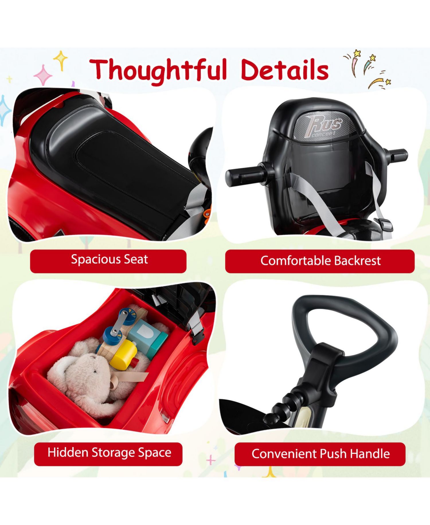 3-in-1 Sliding Walker w/ Adjustable Canopy Horn Music & Light for Boys & Girls