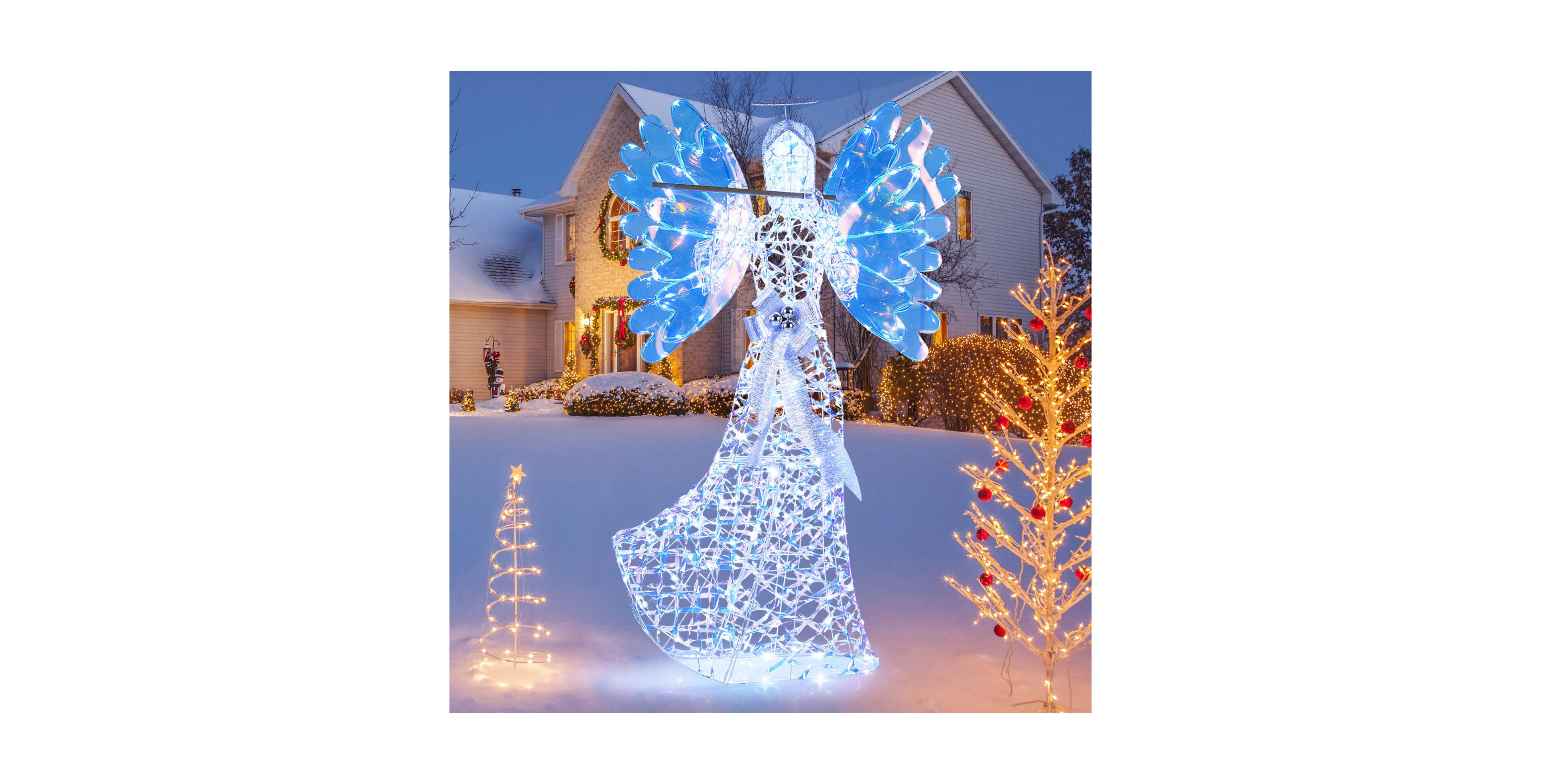 Costway 5.2 Ft Lighted Angel Christmas Decoration with Flute, 250 Led Lights, Zip Ties