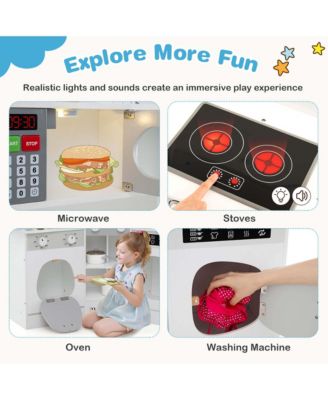 Corner Kitchen Playset with Coffee Machine Oven Microwave Washing Machine