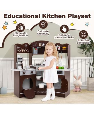 Corner Kitchen Playset with Coffee Machine Oven Microwave Washing Machine
