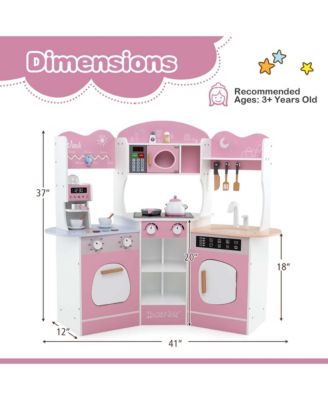 Corner Kitchen Playset with Coffee Machine Oven Microwave Washing Machine