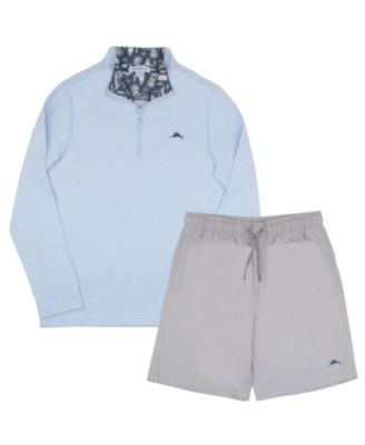 Big Boys 2 Piece Quarter Zip Long Sleeve Sweater and Shorts Back to School Set