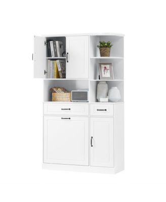 Tall Freestanding Storage Cabinet with Drawers Doors and Adjustable Shelves in White