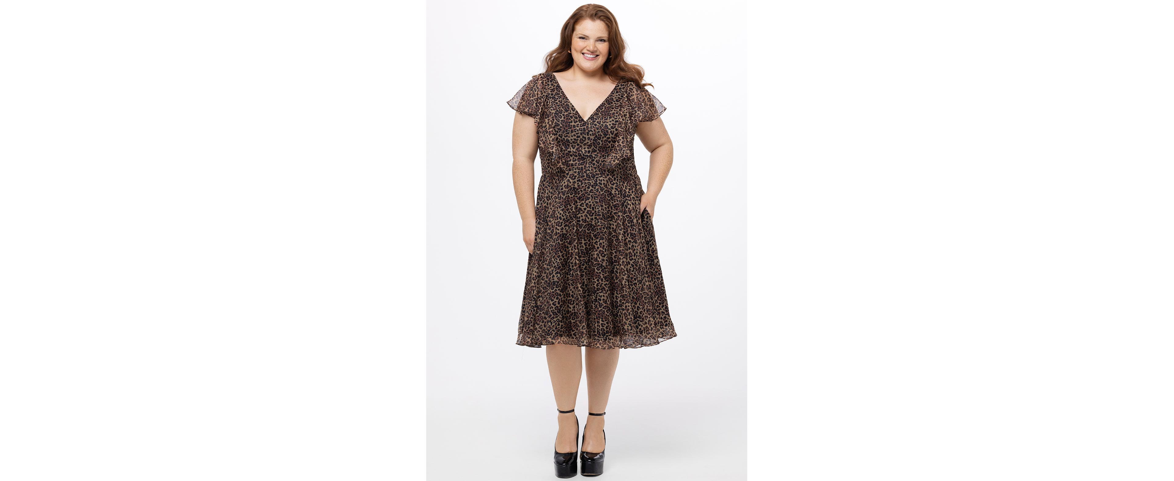 Celebrations by Sydney's Closet Women's V-Neck Flutter Sleeve Animal Print Dress