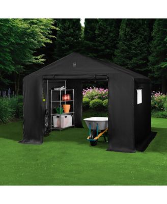 10x8ft Outdoor Fabric Storage Shed, Steel Frame, Dual Zipper Doors, Window