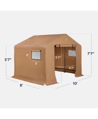 10x8ft Outdoor Fabric Storage Shed, Steel Frame, Dual Zipper Doors, Window