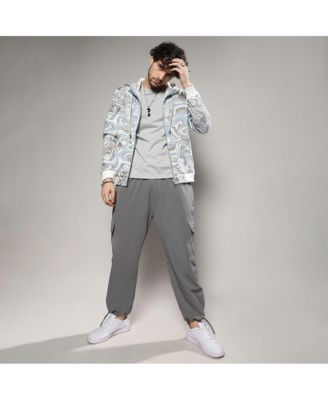 Men's Icy Blue & Olive Green Contrast Fluid Zip Front Hoodie