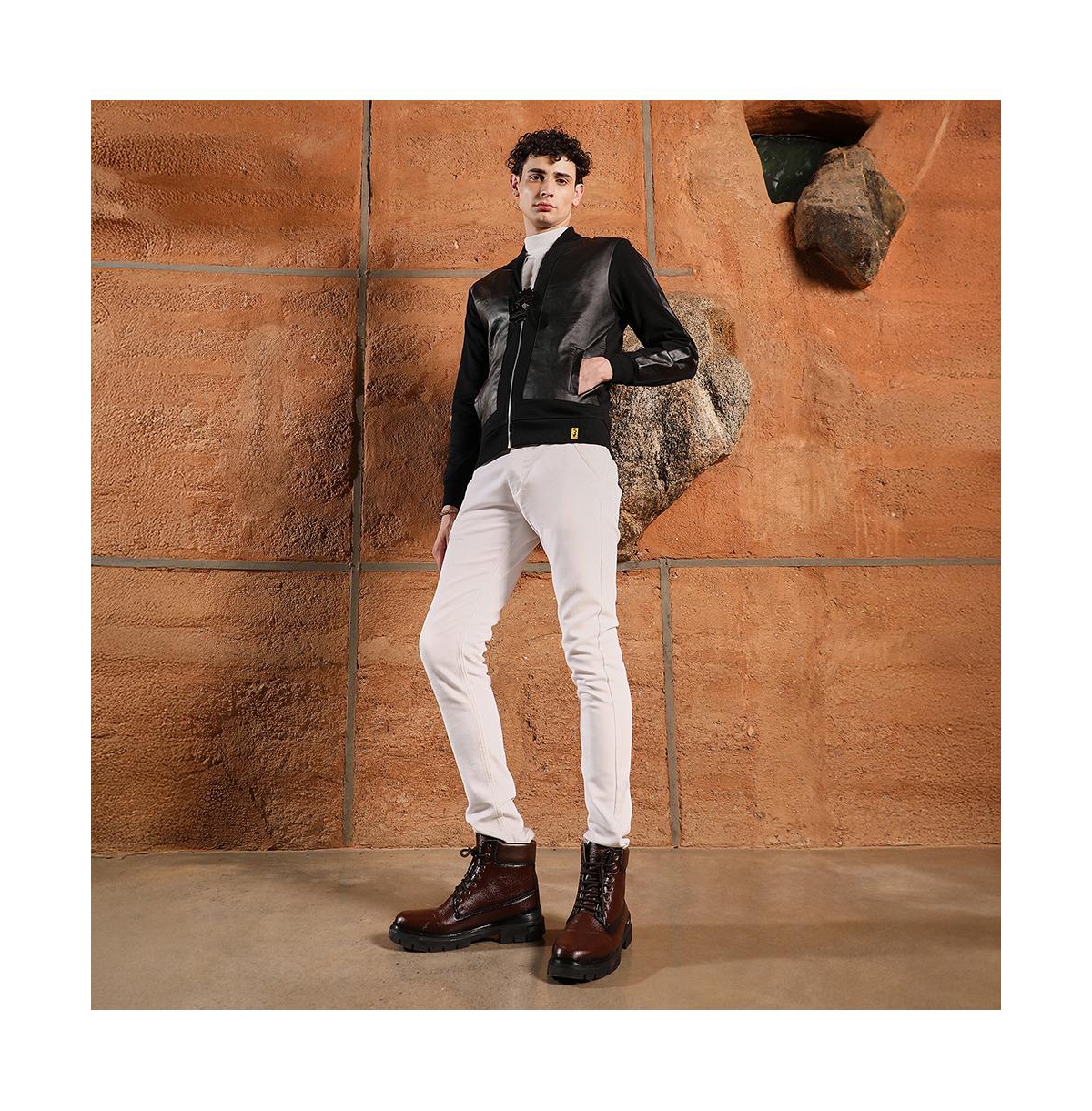 Campus Sutra Men's Onyx Black Self-Block Bomber Jacket