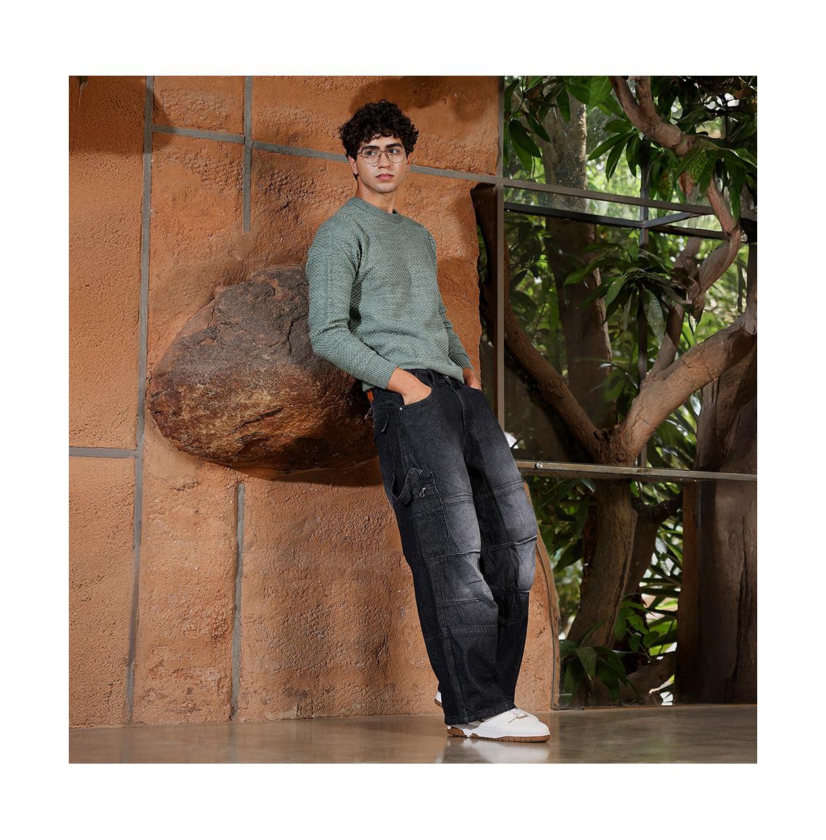 Campus Sutra Men's Geo-Jacquard Knit Pullover Sweater