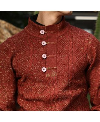 Men's Terracotta Brown Heathered-Jacquard Knit Fisherman Sweater