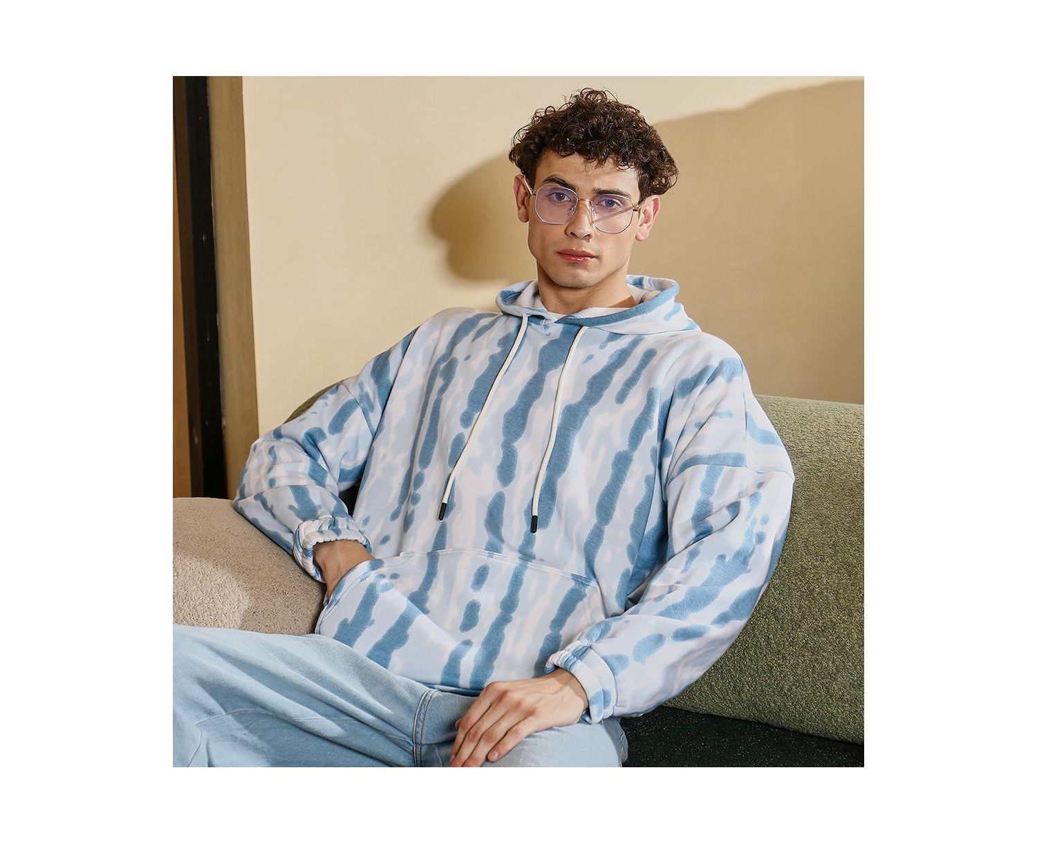 Men's Sky Blue Dye-Drip Pullover Hoodie