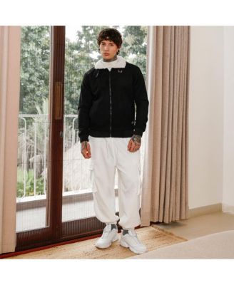 Men's Raven Black Contrast Sherpa-Lined Suede Bomber Jacket