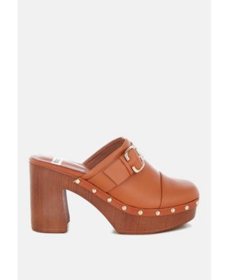 Womens Septim Genuine Leather Studded Clog Heels