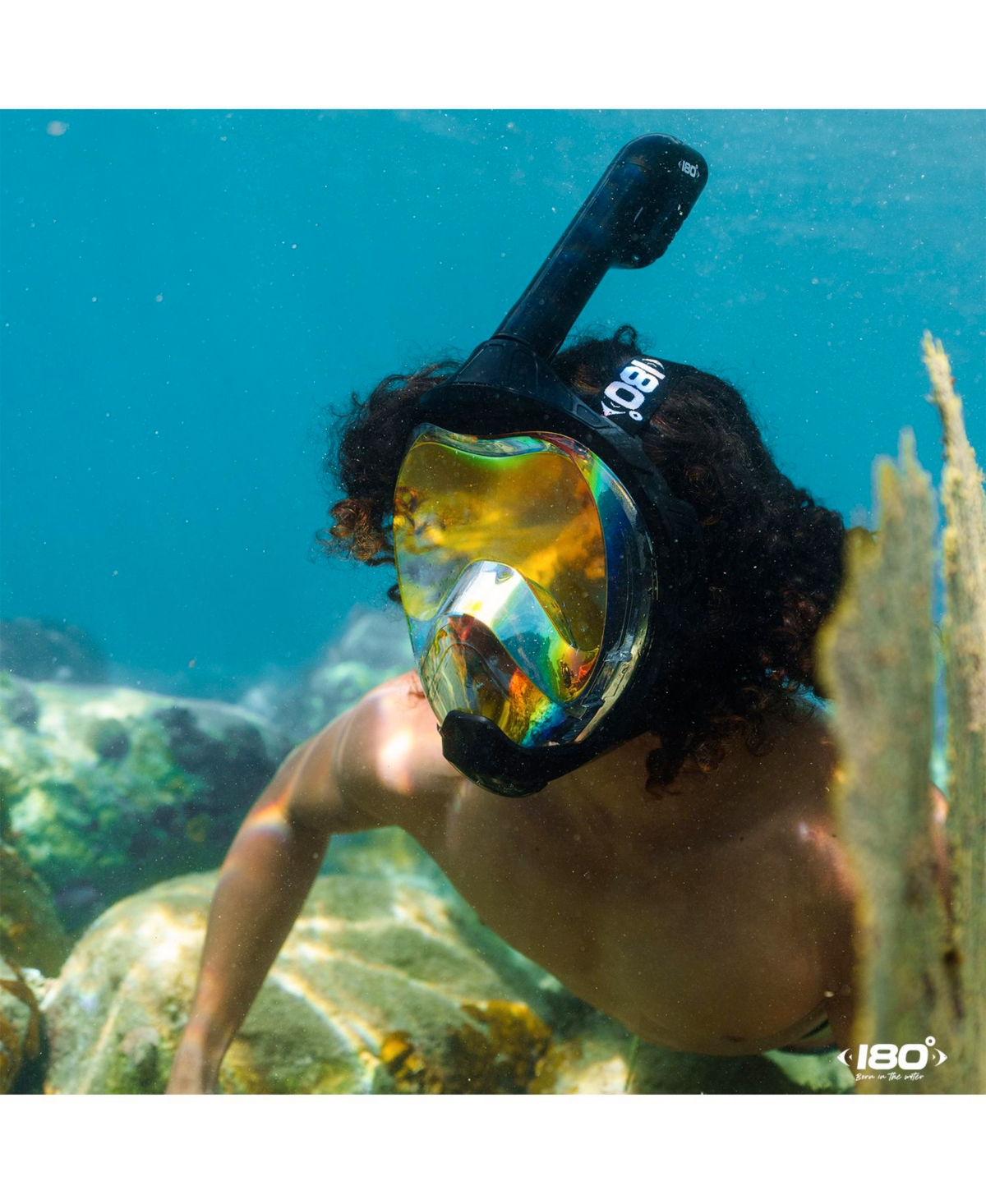 Moflow+ Irridium Full Face Snorkel Mask – Panoramic View, CO2-Free, 4X Oxygen, Anti-Fog, Dry Snorkel, Camera Mount, Silicone