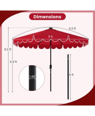 9.3 FT Solar Patio Umbrella Outdoor Market Sunshade with 24 LED Ruffles