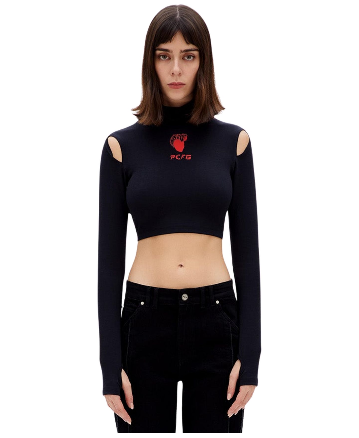 Женский топ PCFG Cotton Long Sleeve Crop, цвет: Чёрный — фото 1