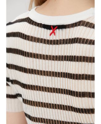 Women's Striped Short Sleeve Knit Top
