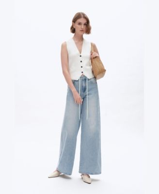 Women's High-Rise Drawstring Baggy Wide-Leg Jeans