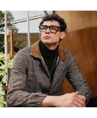 Men's Midnight Black & Cream White Chevron-Jacquard Sherpa-Lined Jacket