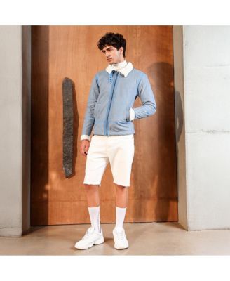 Men's Powder Blue Contrast Sherpa-Lined Suede Rider Jacket