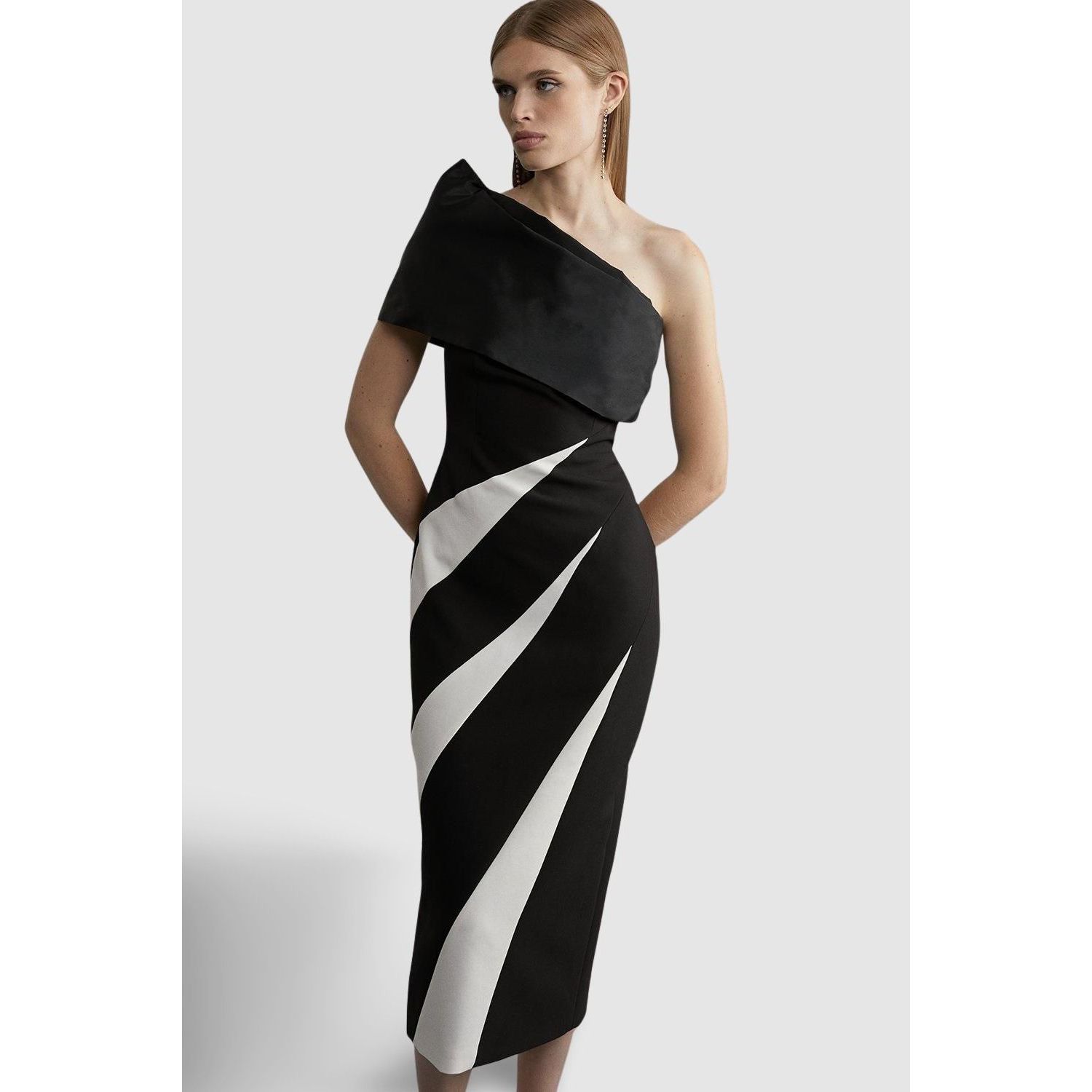 Women's One Shoulder Panel Midi Dress
