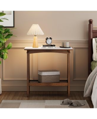 CASAINC Retro Narrow Slate Side Table with Storage Shelf