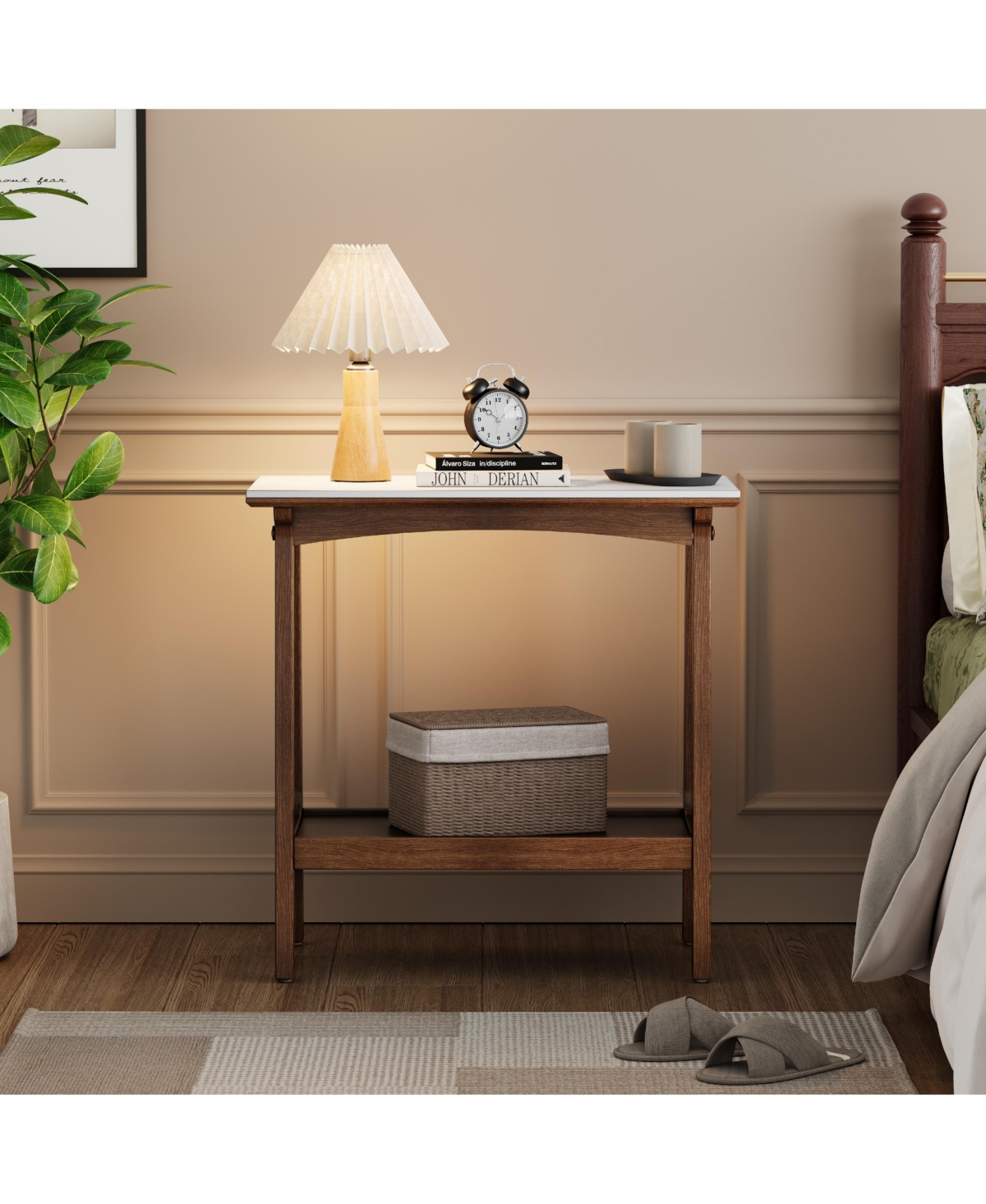 Casainc Retro Narrow Slate Side Table with Storage Shelf