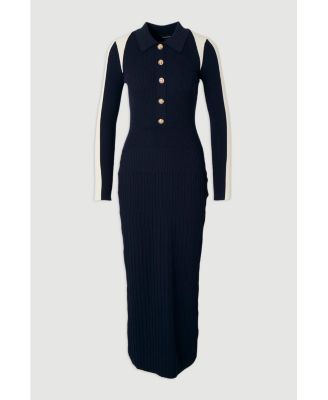Women's Rib Knit Color Block Midi Dress