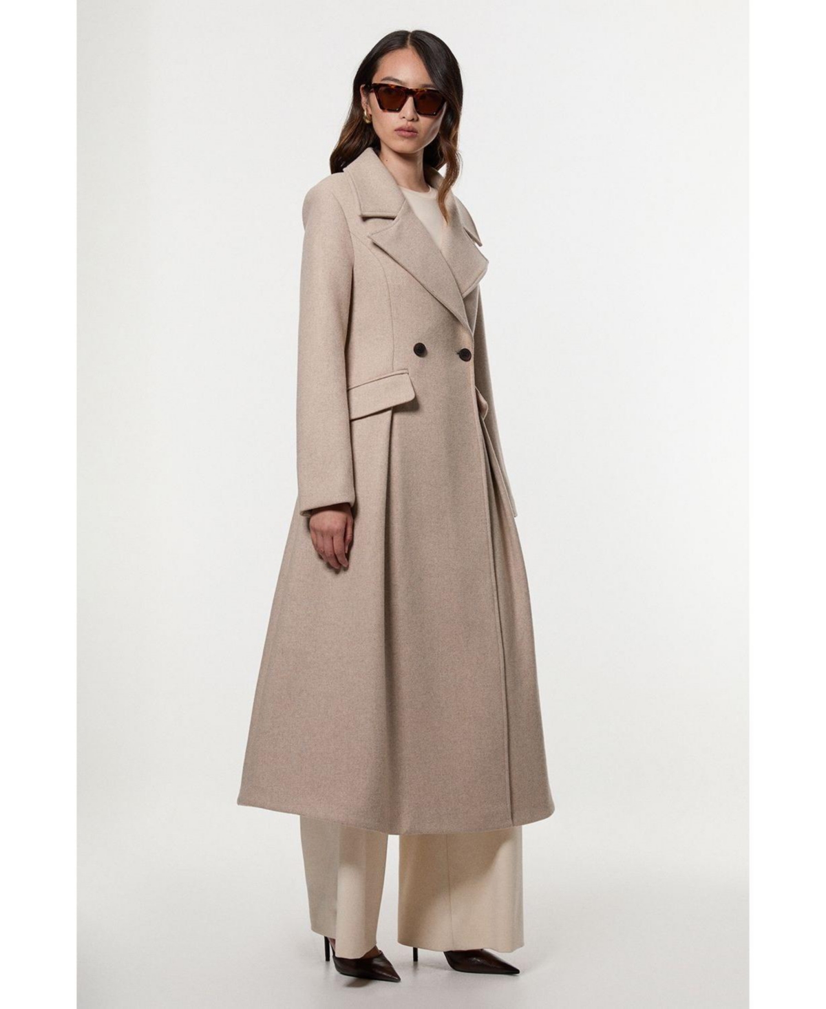 Karen Millen Women's Wool Tailored Flared Skirt Midi Coat