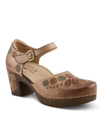 Women's Bridgitte Hand-Painted Mary Jane - Leather Floral Strap Heel With Arch Support