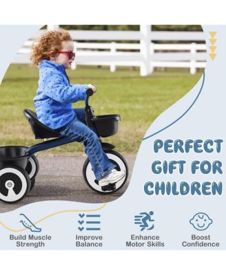 Toddler Tricycle with Adjustable Seat and Storage Baskets for 1.5-5 Years Old-Navy