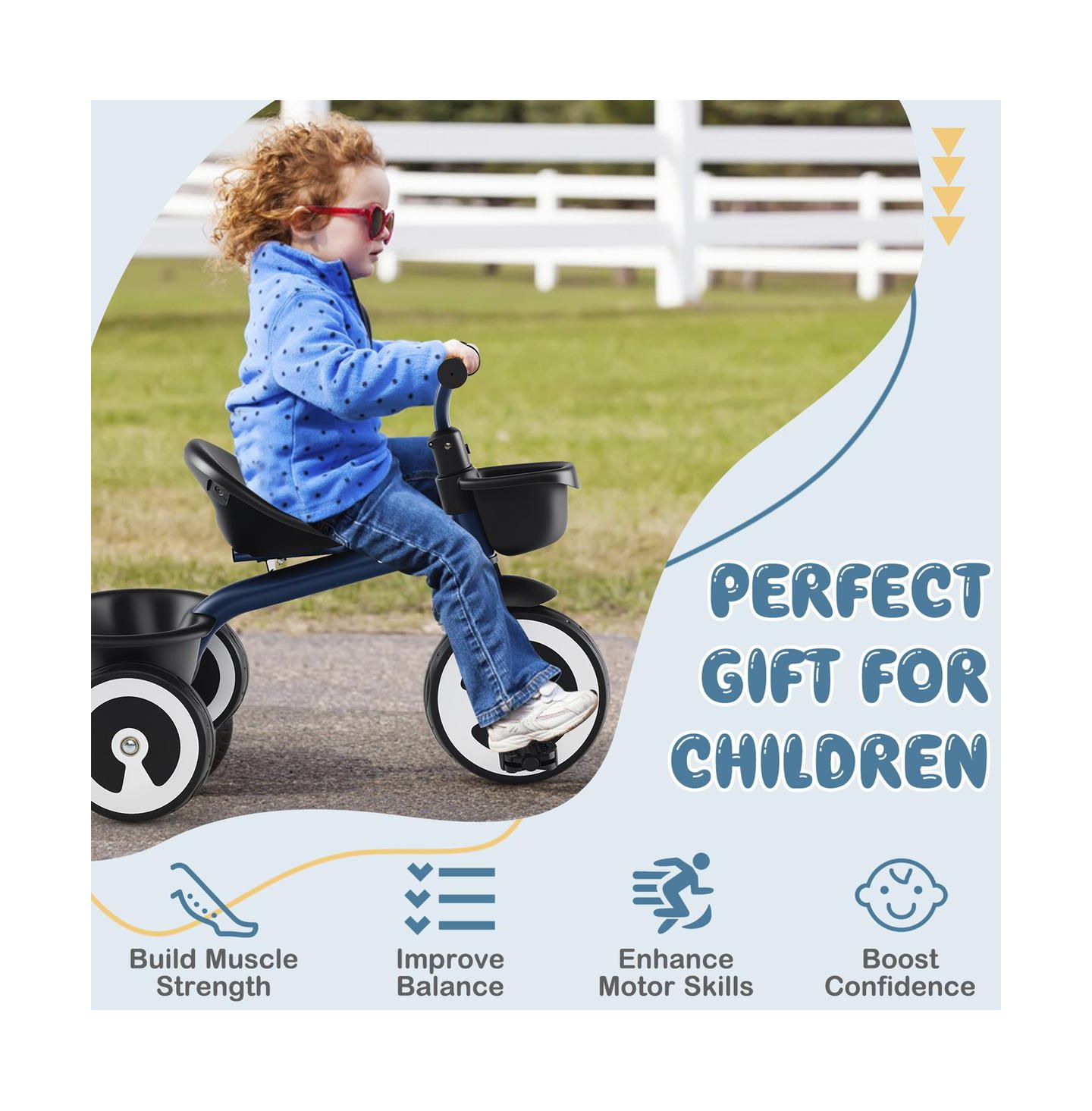 Детская игрушка SUGIFT Adjustable-Seat Tricycle with Storage Baskets, Ages 1.5-5, цвет: Синий — фото 10
