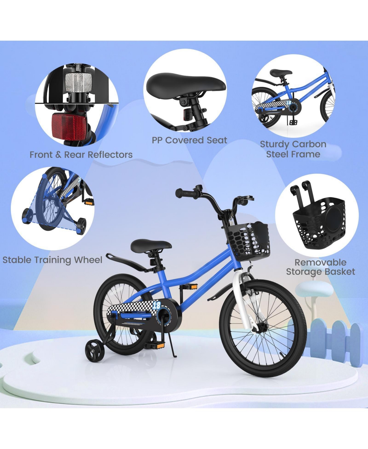 Sugift 18 Feet Kids Bike with Removable Training Wheels