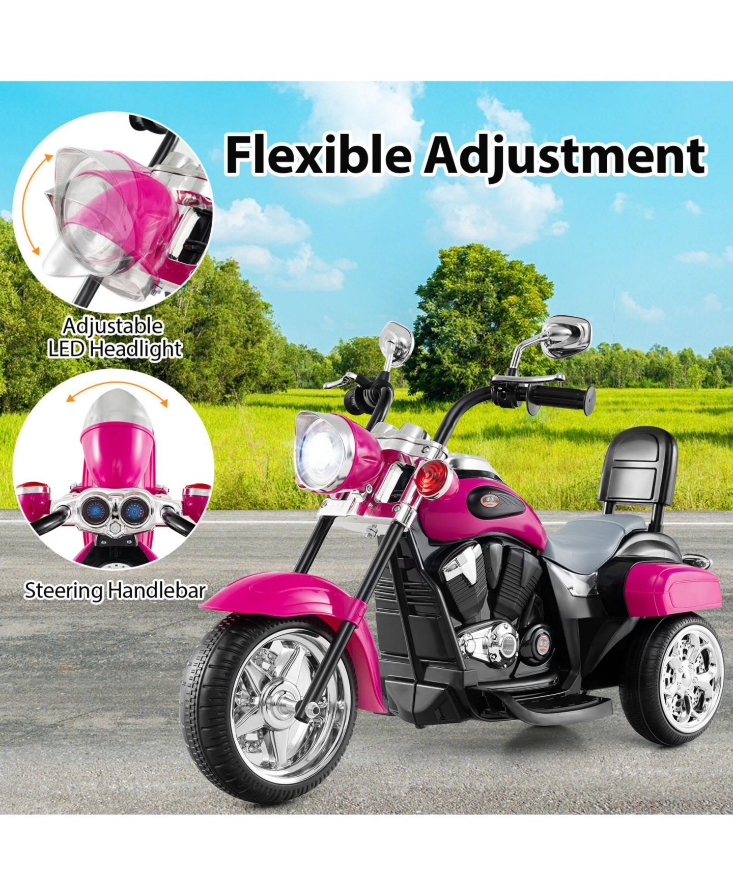 Детская игрушка SUGIFT 6V Powered 3-Wheel Motorbike Ride-On Toy, Ages 12-36 Months, цвет: Тёмный розовый — фото 6